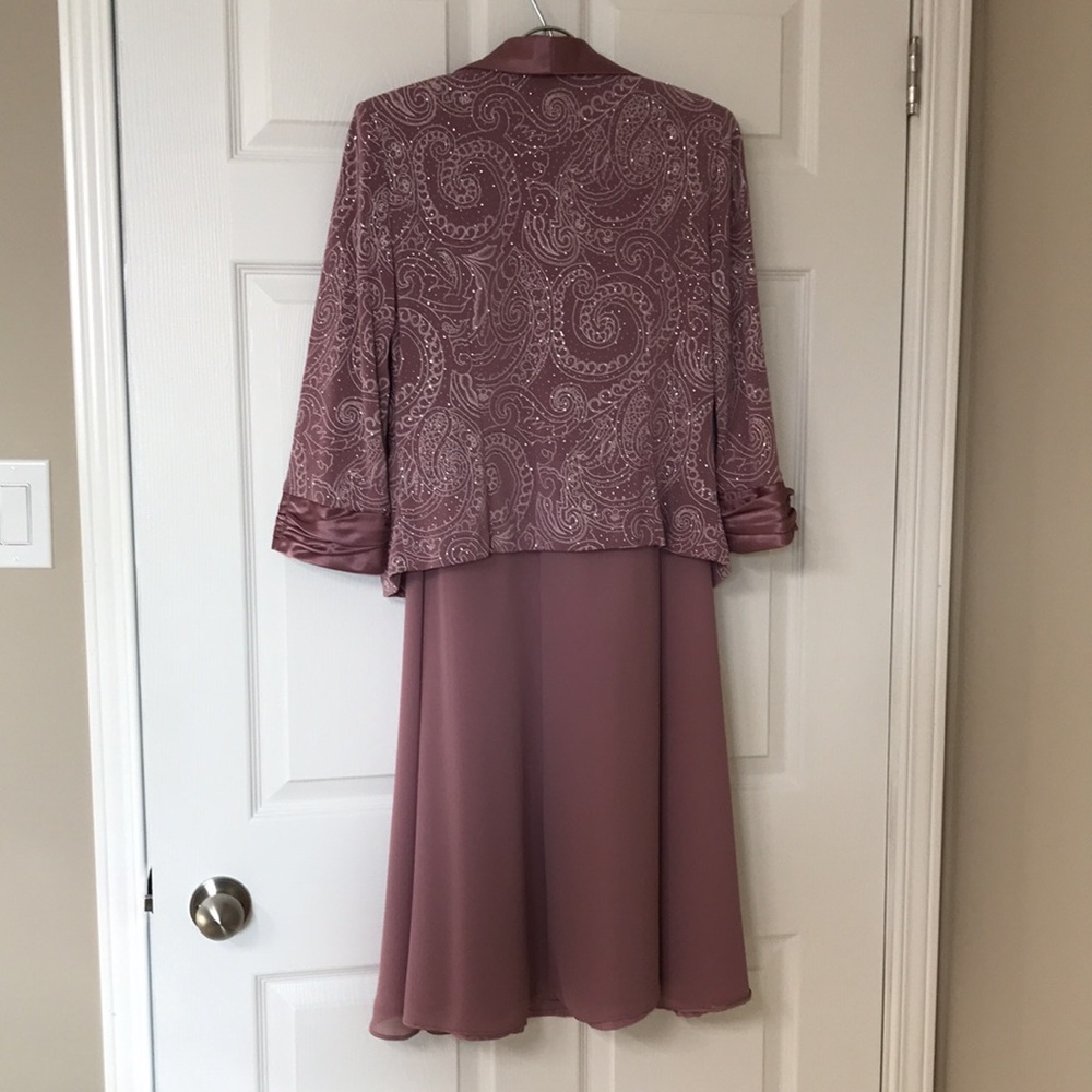 Oblique 2 Piece Sparkly Crepe Chiffon & Satin Dusty Rose Jacket & Skirt; Size10 - Picture 7 of 16
